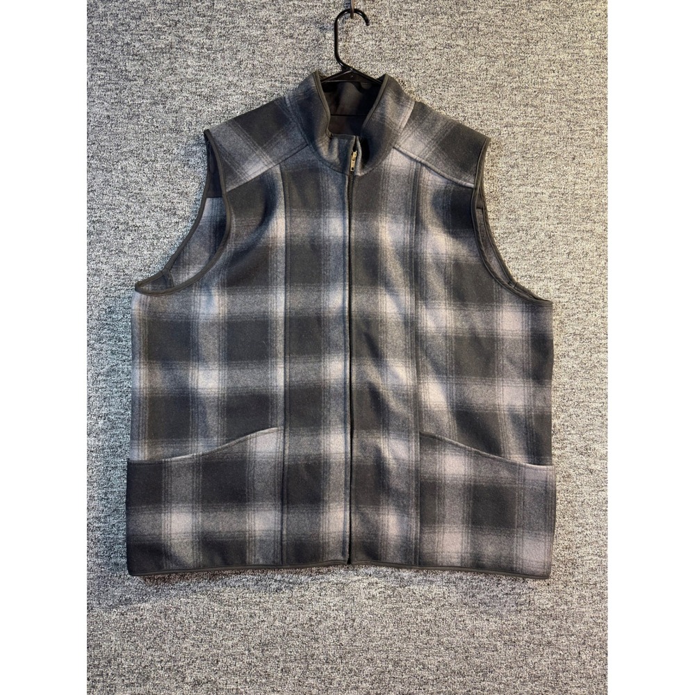 Stormy Kromer Mens XXL Plaid Wool Zip Up Vest Gray Black Made in USA
